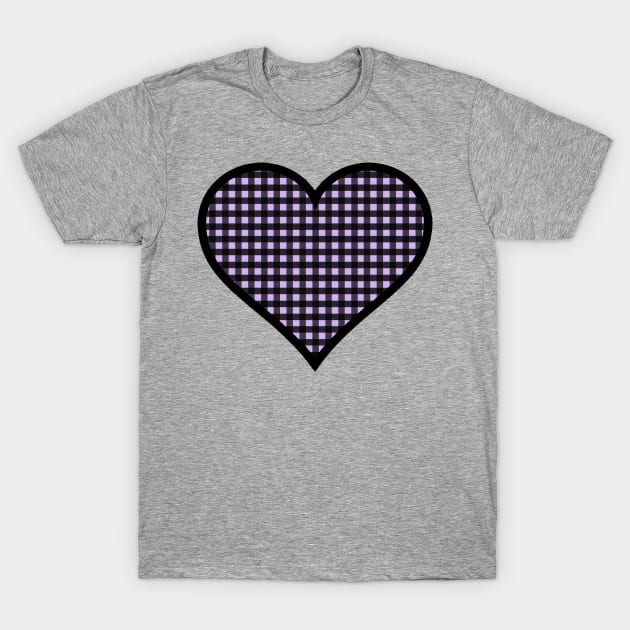 Light Purple and Black Gingham Heart T-Shirt by bumblefuzzies